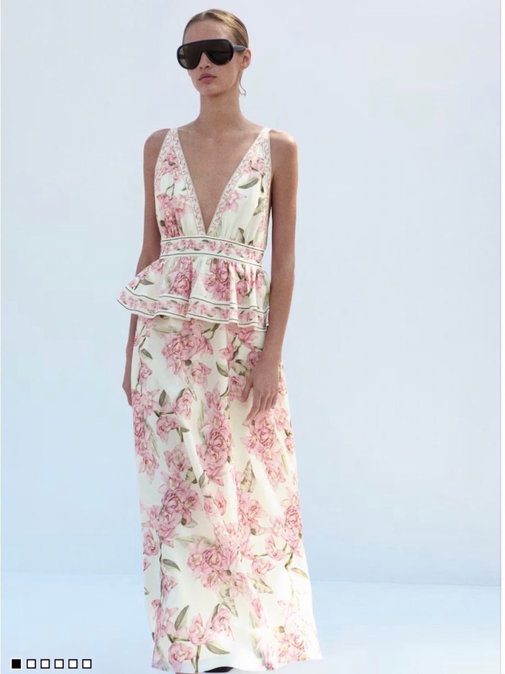 H&M Peplum Maxi Dress in White & Pink Floral Print